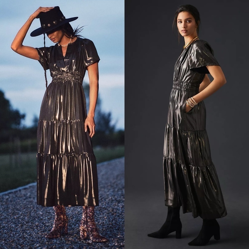 Anthropologie Somerset Dress Shine Carbon Metallic